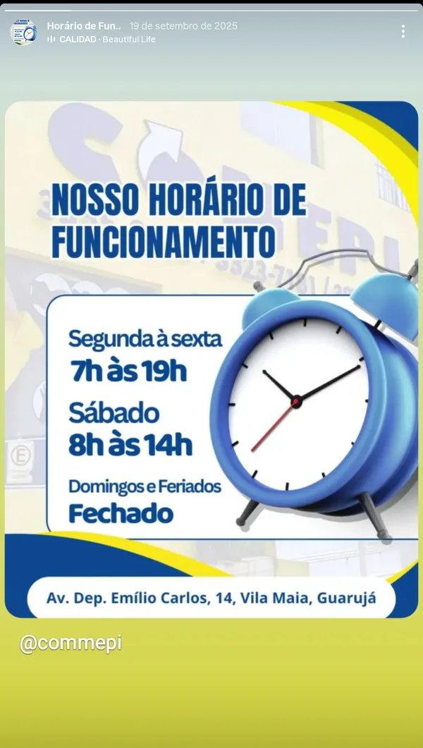Horário de funcionamento divulgado pela COMMEPI